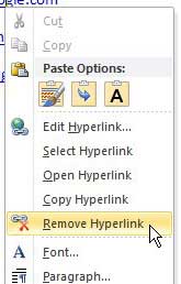 remove a single hyperlink in word 2010