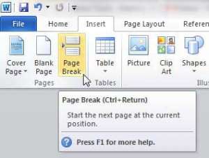 how to insert a page break in word 2010