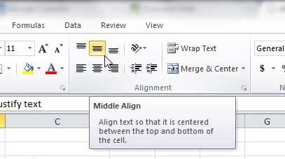 justificar verticalmente el texto en Excel 2010
