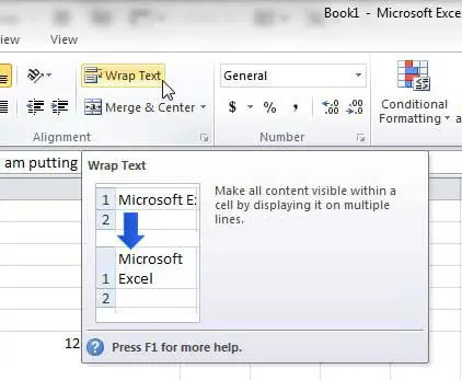 usando ajustar texto en Excel 2010