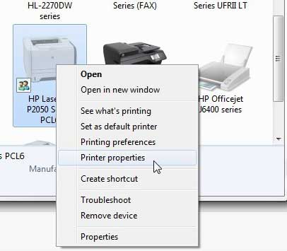 p2050 printer properties