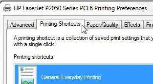 laserjet 2055 printing shortcuts tab