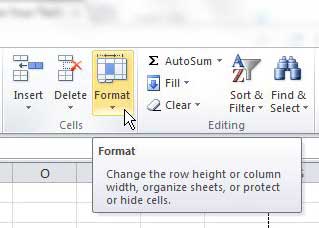 click format in the cells section