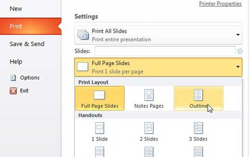how to print an outline from powerpoint 2010