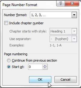 choose page number to start at