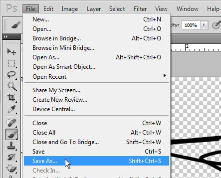click save as from the photoshop file menu