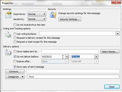 configure settings for the email you are scheduling