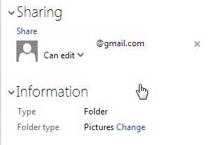 view sharing properties of file in skydrive