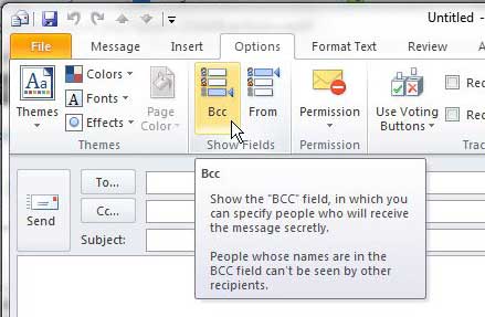 how to show the bcc field in outlook 2010