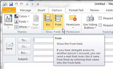 how to display the from field in outlook 2010