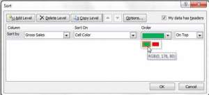 how to sort by cell color in excel 2010