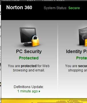 norton 360 pc security section