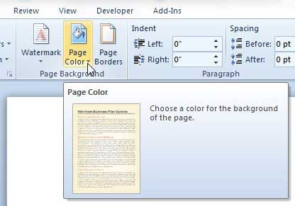 page color drop-down menu