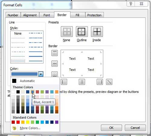 choose excel 2010 cell border color