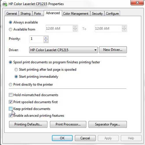 keep printed documents in your hp laserjet cp1215 print queue