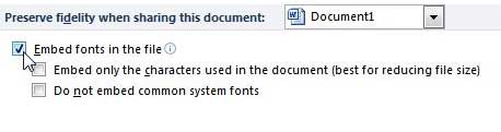 how to embed fonts in word 2010 files