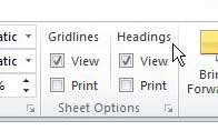 how to hide row and column headings in excel 2010