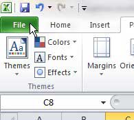 excel 2010 file tab at top-left corner
