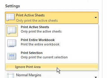 how to ignore the print area in excel 2010