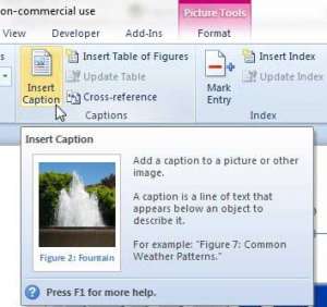 how to insert an image caption in word 2010