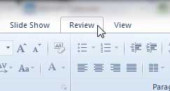 open the powerpoint 2010 review tab
