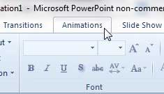 click the powerpoint 2010 animations tab