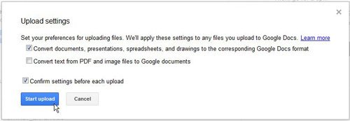 comenzar a subir a documentos de Google