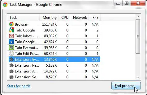end a chrome process from the task manager
