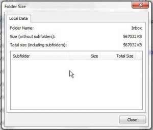 how to see the file size of a folder in outlook 2010