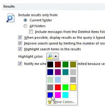change the color of highlighted search terms in outlook 2010