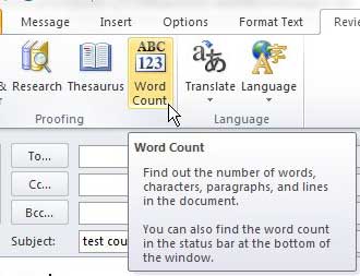 how to find the word count of an outlook 2010 message