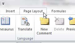 page layout tab excel 2010