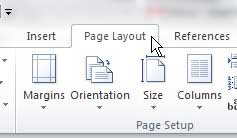 word 2010 page layout tab