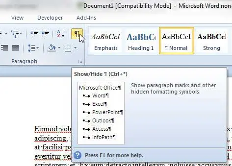 how to remove a page break in word 2010