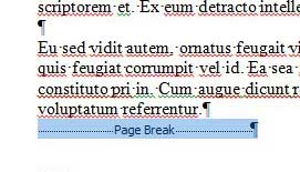 selecting the page break object