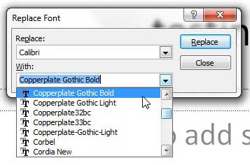 how to change all instances of a font in powerpoint 2010