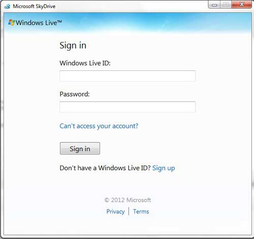 sign into your skydrive account