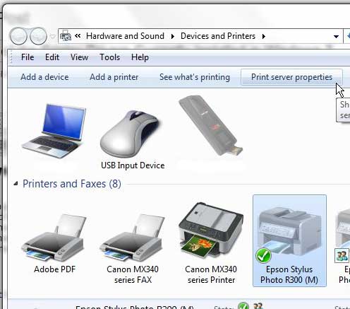 abrir el menú de propiedades del servidor de impresión
