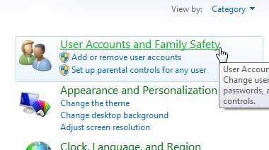 windows 7 user accounts and family safety
