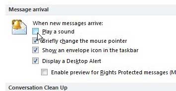 disable new message sound in outlook 2010