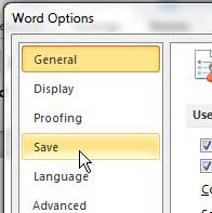 save tab on word options menu