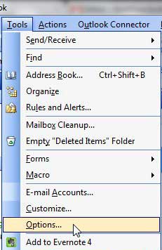 outlook 2003, tools then options