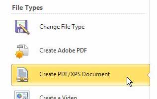 click the create pdf/xps document under file types section