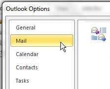 mail tab on outlook options window