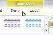 table tools design menu in word 2010
