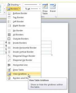 how to hide table gridlines in word 2010