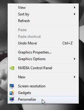windows 7 desktop personalize menu