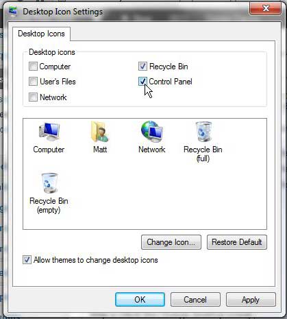 how to create a control panel icon on the desktop in windows 7