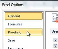 excel options proofing tab