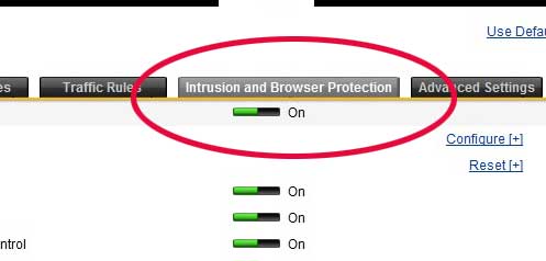 intrusion and browser protection tab